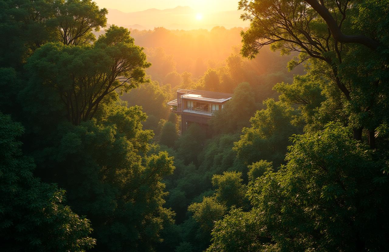 Vista lussuosa della foresta al tramonto